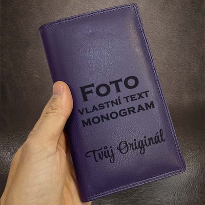 Fialové kožené pouzdro TILLBERG peněženka a obal s vlastním monogramem textem nebo fotkou