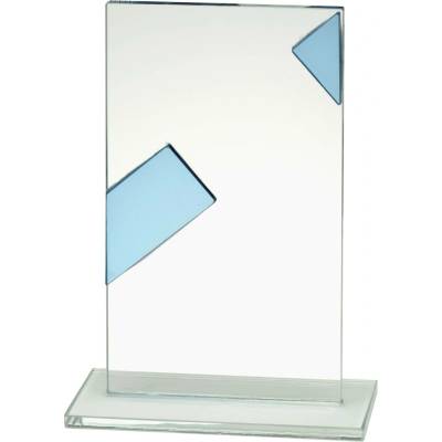 Skleněná plaketa s modrým pruhem 14,5 cm