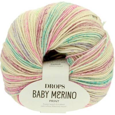 Drops Baby Merino PRINT 105 krémová růžová tyrkysová