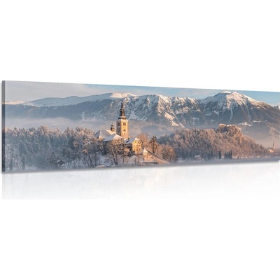 Obraz kostol pri jazere Bled v Slovinsku