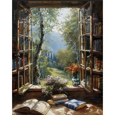 Norimpex Diamantový obrázek 30x40cm Výhled oknem do krajiny