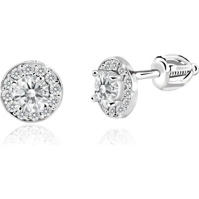 Duppi dievčenské náušnice okrúhle DU 32039 z bieleho zlata s kamienkami bielymi zapínanie balónik