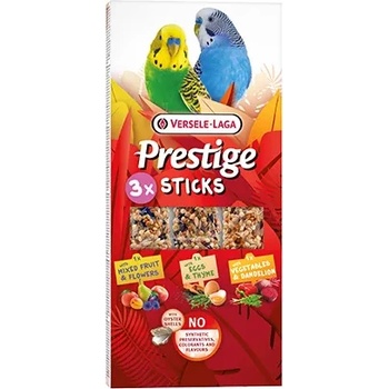 Versele-Laga Verele-Laga Prestige Sticks Budgies Triple Variety Pack - лакомство за вълнисти папагали - с микс от зеленчуци и глухарче, 3 стика с различни вкусове, 3х30гр