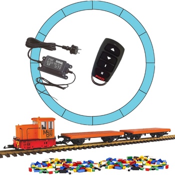 Piko G стартов сет дизелов локомотив GE 25-Ton с два вагона за конструкторни блокчета (37155)