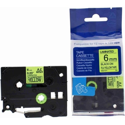 Compatible Съвместима лента с Brother TZ-C11/TZe-C11, сигнал 6mm x 8m, черен печат/жълт фон (TZeC11)