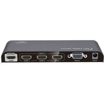 PREMIUMCORD HDMI switch 4Kx2K@60Hz 3:1 kovový s dálkovým ovladačem a napájecím adaptérem