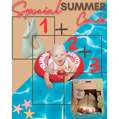 Beach combo: 3 в 1 Обучителен пояс swimtrainer, Еко лодка Sophie la girafe и Силиконова лейка Крокодил (04001+S220203+SCR-1110043)
