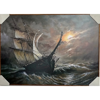 Bondecor Obraz "Loď na moři" - tisk na plátno na MDF desku, 70 x 50cm