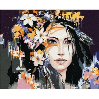 zuty Malování Podle Čísel Žena A Abstraktní Květinová Koruna 80 x 100 Cm Plátno Rám