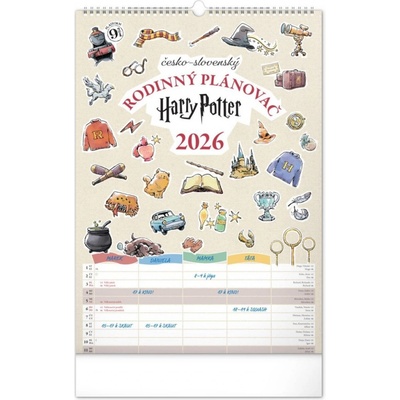 RODINNÝ PLÁNOVACÍ HARRY POTTER NÁSTĚNNÝ 33x46 2026 – Zboží Mobilmania