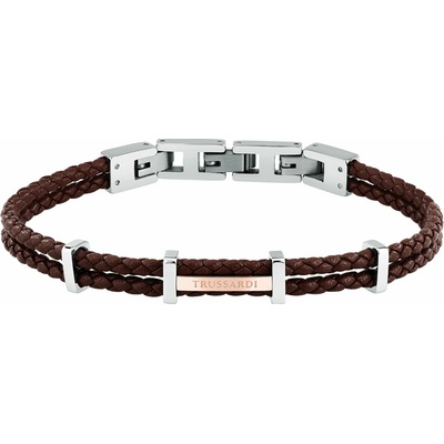 Trussardi Pánský náramek z pletené hnědé kůže T-Leather TJAXZ12