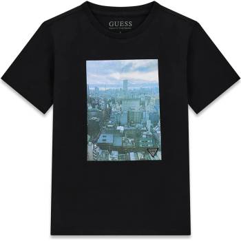 GUESS Черна тениска за момче с цветна снимка отпред и лого Guess