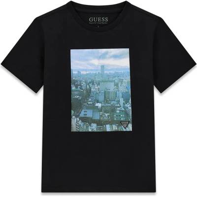 GUESS Черна тениска за момче с цветна снимка отпред и лого Guess