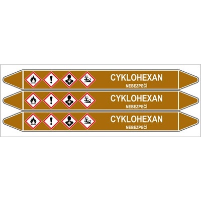 Značení potrubí, cyklohexan,3 ks, 355 × 37 mm PZ 007890