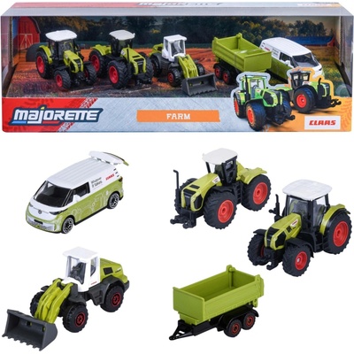 Majorette Claas Farm set 5 vozidel – traktory, přívěs a Volkswagen