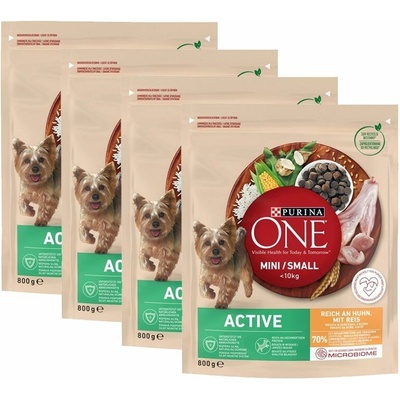 Purina One Mini Small Active kuře rýže 4 x 0,8 kg