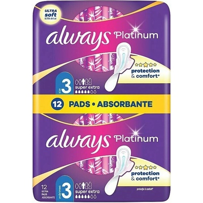 Always Platinum Day & Night hygienické vložky s krídelkami a jemnou vôňou vhodné na deň aj noc 12 ks