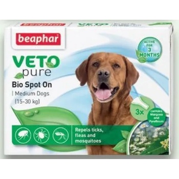 Image 1 of Beaphar VetoPure Bio Spot on Ветопюр пипети за защита от бълхи и кърлежи за кучета от 15 до 30kg 6 броя в кутия