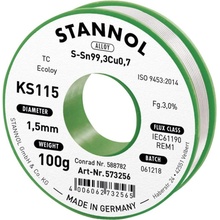 Stannol KS115 spájkovací cín bez olova cievka Sn99,3Cu0,7 ROM1 100 g 1.5 mm