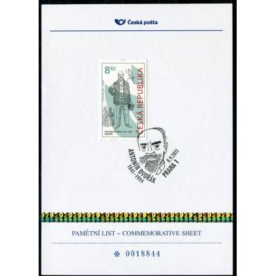 Česká pošta (2011) PLZ 8a - Pamětní list - Antonín Dvořák (s mikrotextem)