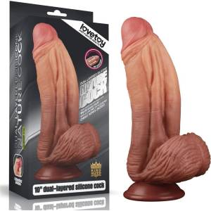 Lovetoy Естествен пенис от двоен силикон, кафяв, 25 см