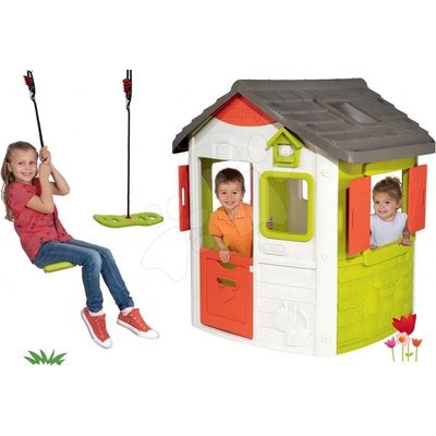Smoby Set domček Neo Jura Lodge s dvoma dverami a darček výškovo nastaviteľná hojdačka Activity Swing od 24 m