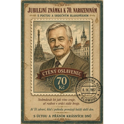 Bezvadary.cz | Jubilejní retro poštovní známka k 70. narozeninám pro muže s vlastní fotografií - A4 (30x21cm) rz6
