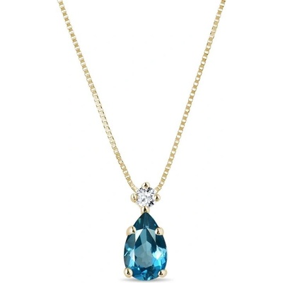 KLENOTA Prívesok zo žltého zlata s London blue topásom k0667133