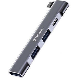 Techsuit - Докинг станция ZenithDock 4 в 1 (H12) - USB-C към 2x USB 2.0, 1x USB 3.0, 1x Type-C, 60W - Сив (KF2350791)