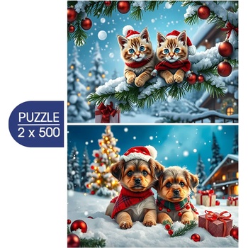 Alipson Puzzle - Puzzle 2x500 Christmas Kittens and Puppies - 500 piese