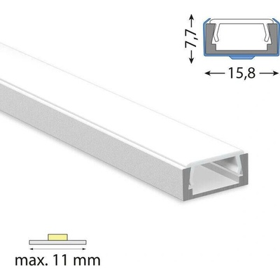 ML-761.001.74.3 Přisazený hliníkový profil PG2 16x8mm včetně mléčného difuzoru 3m