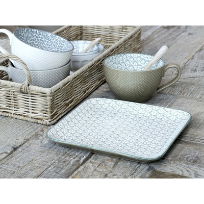 Chic Antique Zelený porcelánový tanier s ornamentami Arés - 20 x 20 x 2cm