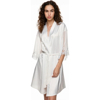 Satin robe бяла с прозрачни ръкави мек тюл и бродерия (6089_525_XXL)