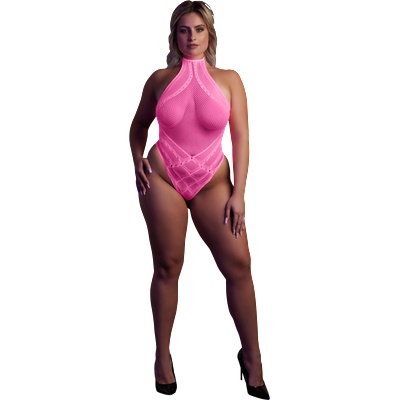 Ouch! Боди с яка - Голям размер - Неоново розово