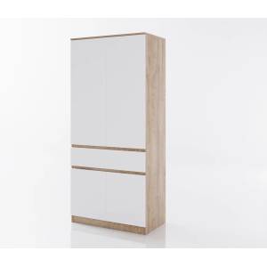 Bogdan Furniture G Гардероб Мебели Богдан модел Clasic lux 932, Бяло гладко с Дъб суров К105, двукрилен - memo