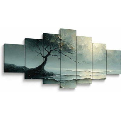 Obraz - Olejomaľba stromu s oceánom, sedemdielne 210x100 cm