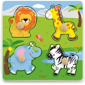 Viga Toys Пъзел с дръжки Viga - Диви животни (50840) - ozone