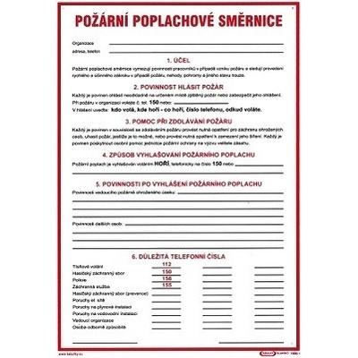 Požární poplachová směrnice 210x297mm - plastová tabulka
