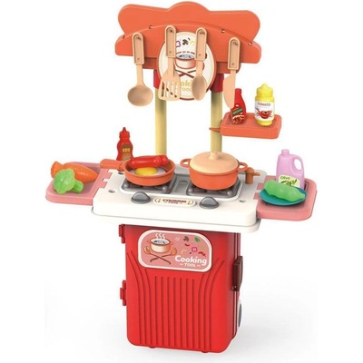 Raya Toys Детска кухня в куфар Raya Toys - 4 в 1, червена, 19 части (506122057)