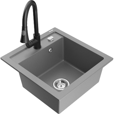 Mexen Vito гранитна мивка с 1 корито с кухненски смесител Elia, сив - 6503-71-670101-70 (6503-71-670101-70)