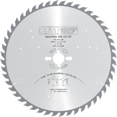 CMT Industrial Pílový kotúč pre pozdĺžne a priečne rezy - D300x3,2 d30 Z72 HM Odhlučnený C28507212M