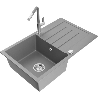 Mexen Bruno гранитна мивка с една камера с отцедник и кухненски смесител (6513-71-670401-06)