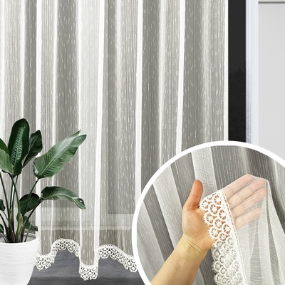Voálová hotová záclona s krajkou smetanová 162 různé velikosti