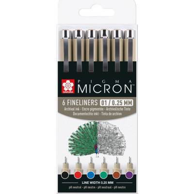 Technické linery SAKURA Pigma Micron, 6 ks barevné