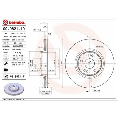 BREMBO brzdový kotúč 09.9821.11, súprava 2 ks