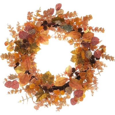 Autronic Věnec umělý 60 cm oranžové listí a drobné šišky VED004-M Oranžová, Textil