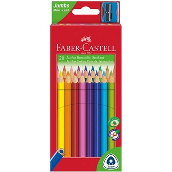 Faber-Castell Цветни моливи Triangular Jumbo, 20 цвята, с вк (1015120130)