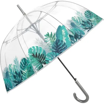 Дамски прозрачен автоматичен голф чадър Perletti Time 26271, Тропически листа