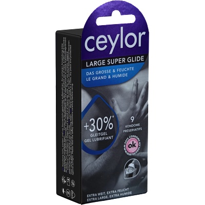 ceylor Single: Large Super Glide, 9 extra wide condoms with 30% more cream lubricant