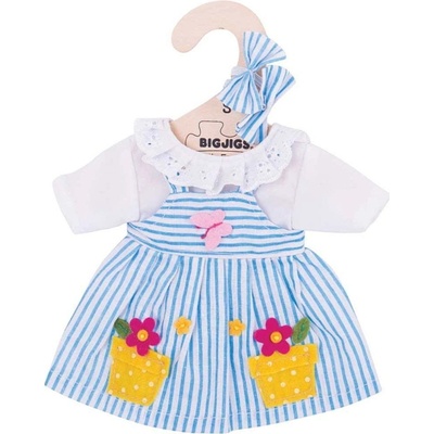 Bigjigs Toys modré pruhované šaty pre bábiku 28 cm